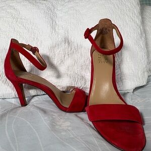 Red Suede Ankle Strap Heels